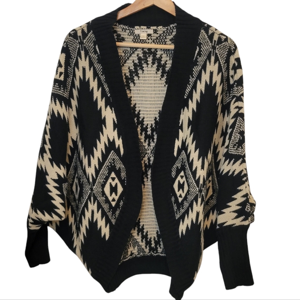 Timing Women's Southwestern Print Dolman Sleeve Open Cardigan Size Medium